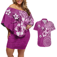 Cook Islands Couples Matching Off Shoulder Short Dress and Hawaiian Shirt Fandango Hibiscus And Stars