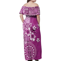 Cook Islands Family Matching Off Shoulder Maxi Dress and Hawaiian Shirt Fandango Hibiscus And Stars