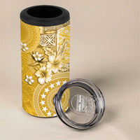 Cook Islands 4 in 1 Can Cooler Tumbler Yellow Hibiscus And Stars
