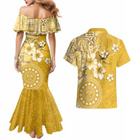Cook Islands Couples Matching Mermaid Dress and Hawaiian Shirt Yellow Hibiscus And Stars