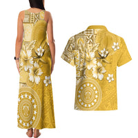 Cook Islands Couples Matching Tank Maxi Dress and Hawaiian Shirt Yellow Hibiscus And Stars