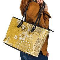 Cook Islands Leather Tote Bag Yellow Hibiscus And Stars