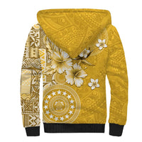 Cook Islands Sherpa Hoodie Yellow Hibiscus And Stars