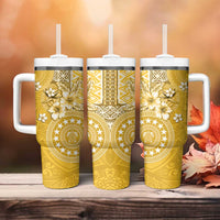 Cook Islands Tumbler With Handle Yellow Hibiscus And Stars