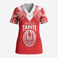 Custom Tahiti Football Scrub Top Coat Of Arms Polynesian Tribal Pattern - Polynesian Pride
