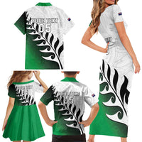 Custom New Zealand Football Family Matching Short Sleeve Bodycon Dress and Hawaiian Shirt Go Aotearoa
