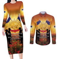 ANZAC Day Couples Matching Long Sleeve Bodycon Dress and Long Sleeve Button Shirt Remembrance Tribute Soldiers And Poppy Field