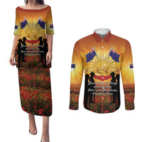ANZAC Day Couples Matching Puletasi and Long Sleeve Button Shirt Remembrance Tribute Soldiers And Poppy Field