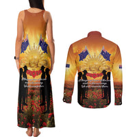 ANZAC Day Couples Matching Tank Maxi Dress and Long Sleeve Button Shirt Remembrance Tribute Soldiers And Poppy Field
