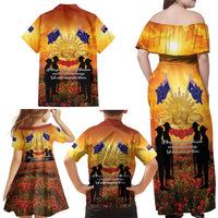 ANZAC Day Family Matching Off Shoulder Maxi Dress and Hawaiian Shirt Remembrance Tribute Soldiers And Poppy Field