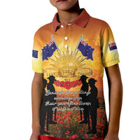 ANZAC Day Kid Polo Shirt Remembrance Tribute Soldiers And Poppy Field