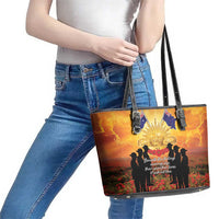 ANZAC Day Leather Tote Bag Remembrance Tribute Soldiers And Poppy Field