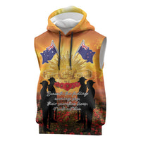 ANZAC Day Sleeveless Hoodie Remembrance Tribute Soldiers And Poppy Field