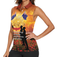 ANZAC Day Women Sleeveless Polo Shirt Remembrance Tribute Soldiers And Poppy Field