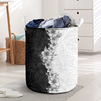 Hawaii Hibiscus Flowers Laundry Basket Grayscale Polynesian Pattern