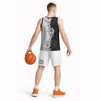 Hawaii Hibiscus Flowers Basketball Jersey Grayscale Polynesian Pattern