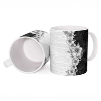 Hawaii Hibiscus Flowers Ceramic Mug Grayscale Polynesian Pattern