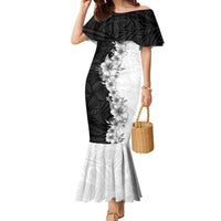 Hawaii Hibiscus Flowers Family Matching Mermaid Dress and Hawaiian Shirt Grayscale Polynesian Pattern