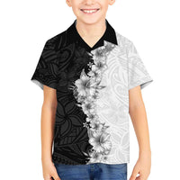 Hawaii Hibiscus Flowers Family Matching Puletasi and Hawaiian Shirt Grayscale Polynesian Pattern
