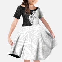 Hawaii Hibiscus Flowers Family Matching Summer Maxi Dress and Hawaiian Shirt Grayscale Polynesian Pattern