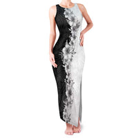 Hawaii Hibiscus Flowers Family Matching Tank Maxi Dress and Hawaiian Shirt Grayscale Polynesian Pattern