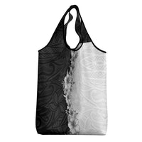 Hawaii Hibiscus Flowers Grocery Bag Grayscale Polynesian Pattern