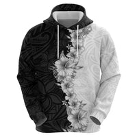 Hawaii Hibiscus Flowers Hoodie Grayscale Polynesian Pattern