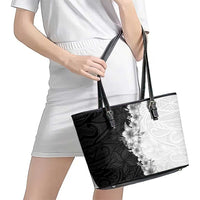 Hawaii Hibiscus Flowers Leather Tote Bag Grayscale Polynesian Pattern