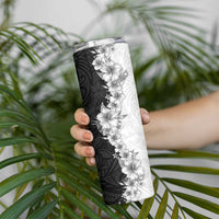 Hawaii Hibiscus Flowers Skinny Tumbler Grayscale Polynesian Pattern