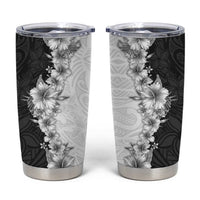 Hawaii Hibiscus Flowers Tumbler Cup Grayscale Polynesian Pattern