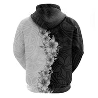 Hawaii Hibiscus Flowers Zip Hoodie Grayscale Polynesian Pattern