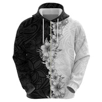 Hawaii Hibiscus Flowers Zip Hoodie Grayscale Polynesian Pattern