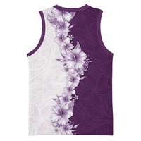 Hawaii Hibiscus Flowers Basketball Jersey Purple Polynesian Pattern