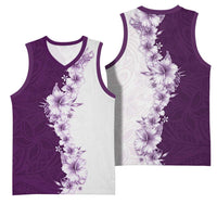 Hawaii Hibiscus Flowers Basketball Jersey Purple Polynesian Pattern