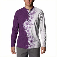 Hawaii Hibiscus Flowers Button Sweatshirt Purple Polynesian Pattern