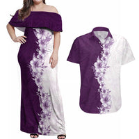 Hawaii Hibiscus Flowers Couples Matching Off Shoulder Maxi Dress and Hawaiian Shirt Purple Polynesian Pattern LT05 Purple - Polynesian Pride