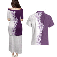 Hawaii Hibiscus Flowers Couples Matching Puletasi and Hawaiian Shirt Purple Polynesian Pattern