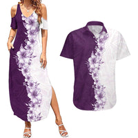 Hawaii Hibiscus Flowers Couples Matching Summer Maxi Dress and Hawaiian Shirt Purple Polynesian Pattern LT05 Purple - Polynesian Pride