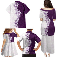 Hawaii Hibiscus Flowers Family Matching Puletasi and Hawaiian Shirt Purple Polynesian Pattern