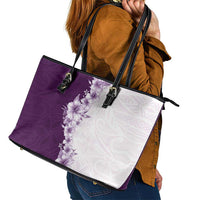 Hawaii Hibiscus Flowers Leather Tote Bag Purple Polynesian Pattern