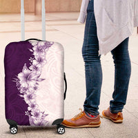 Hawaii Hibiscus Flowers Luggage Cover Purple Polynesian Pattern