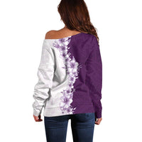 Hawaii Hibiscus Flowers Off Shoulder Sweater Purple Polynesian Pattern