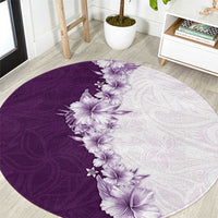 Hawaii Hibiscus Flowers Round Carpet Purple Polynesian Pattern