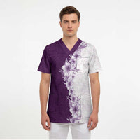 Hawaii Hibiscus Flowers Scrub Top Purple Polynesian Pattern