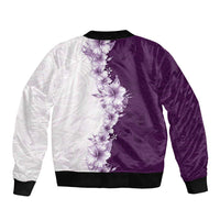 Hawaii Hibiscus Flowers Sleeve Zip Bomber Jacket Purple Polynesian Pattern