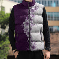 Hawaii Hibiscus Flowers Sleeveless Puffer Jacket Purple Polynesian Pattern
