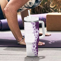 Hawaii Hibiscus Flowers Tumbler With Handle Purple Polynesian Pattern