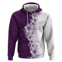 Hawaii Hibiscus Flowers Zip Hoodie Purple Polynesian Pattern