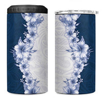 Hawaii Hibiscus Flowers 4 in 1 Can Cooler Tumbler Blue Polynesian Pattern