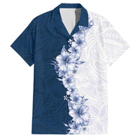 Hawaii Hibiscus Flowers Family Matching Off Shoulder Maxi Dress and Hawaiian Shirt Blue Polynesian Pattern LT05 Dad's Shirt - Short Sleeve Blue - Polynesian Pride